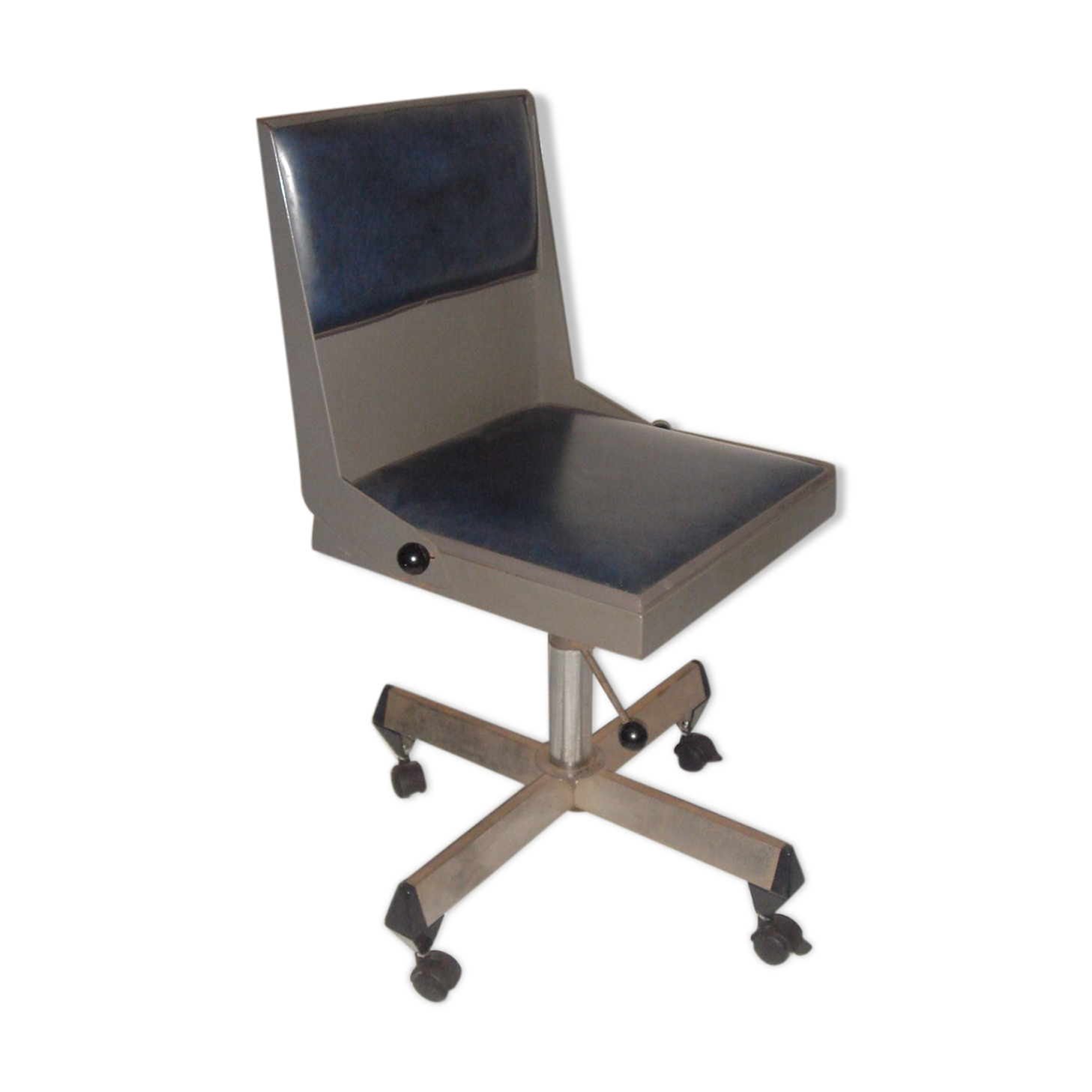 Chaise en métal de bureau ou d'atelier sur roues de 1950/60 indus