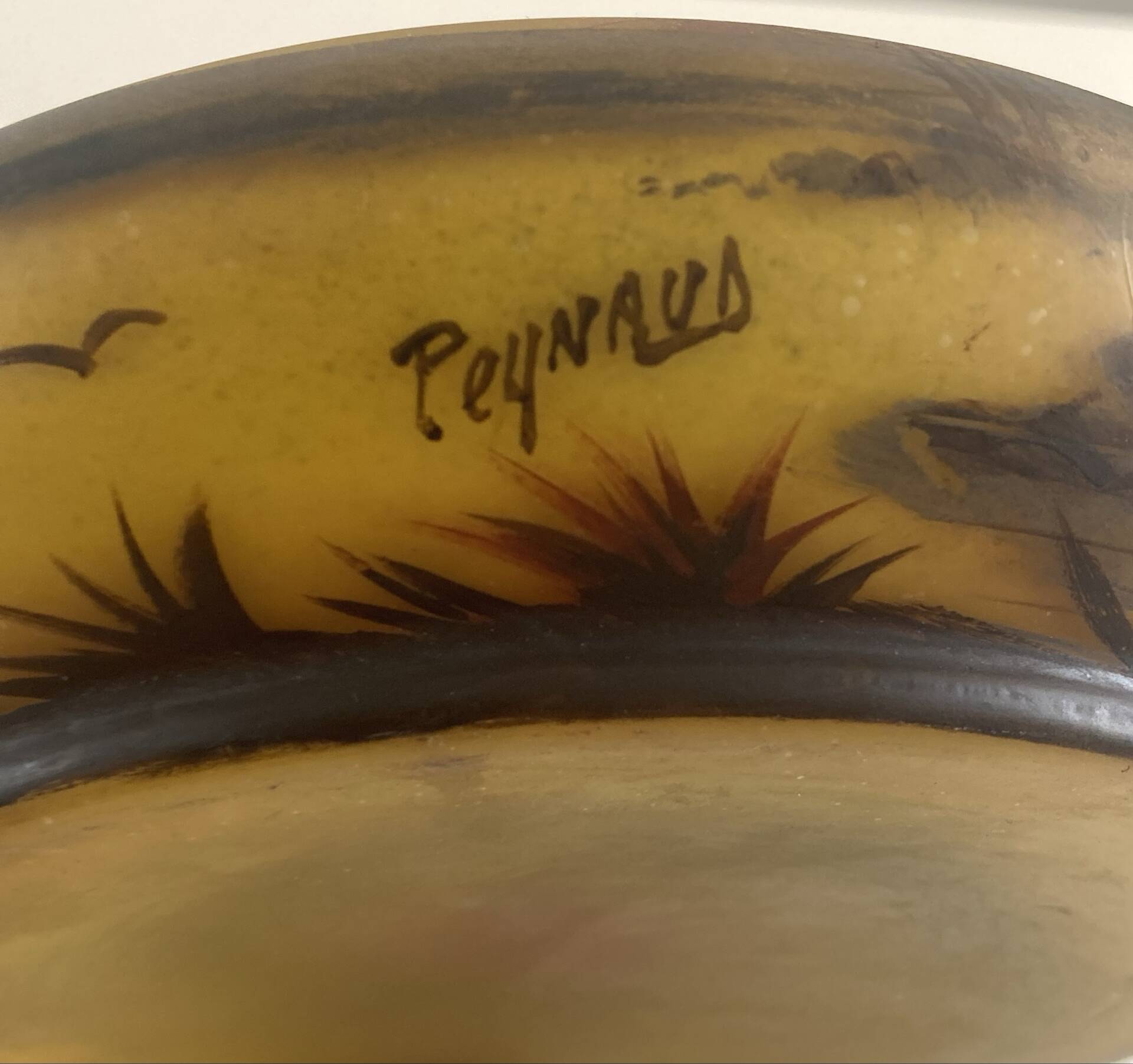 Circular glass bowl - hand-painted by Jean Simon Peynaud