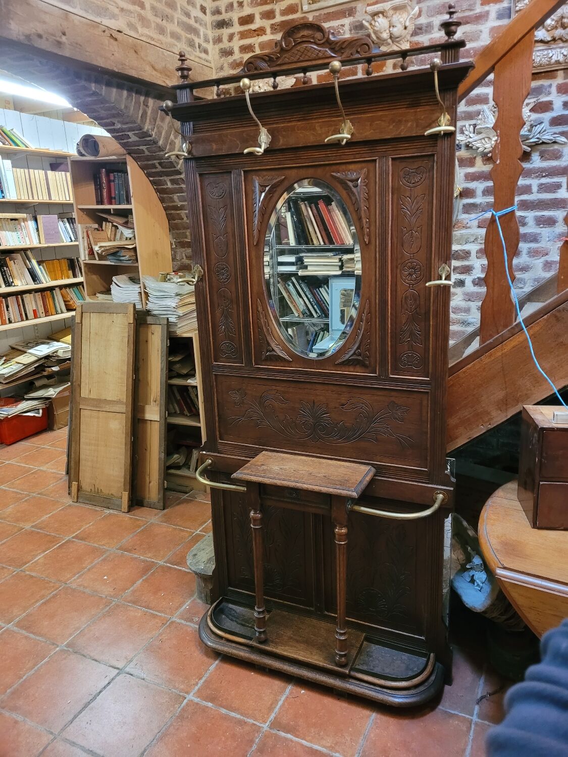 Old oak cloakroom or coat rack