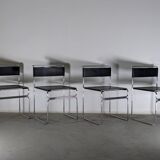 Suite of 4 chairs in chromed metal and leather by Giovanni Carini for Planula - 70s