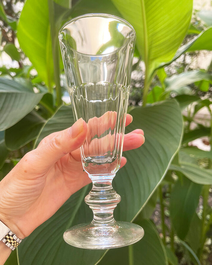 5 antique Caton-style champagne flutes in glass or crystal