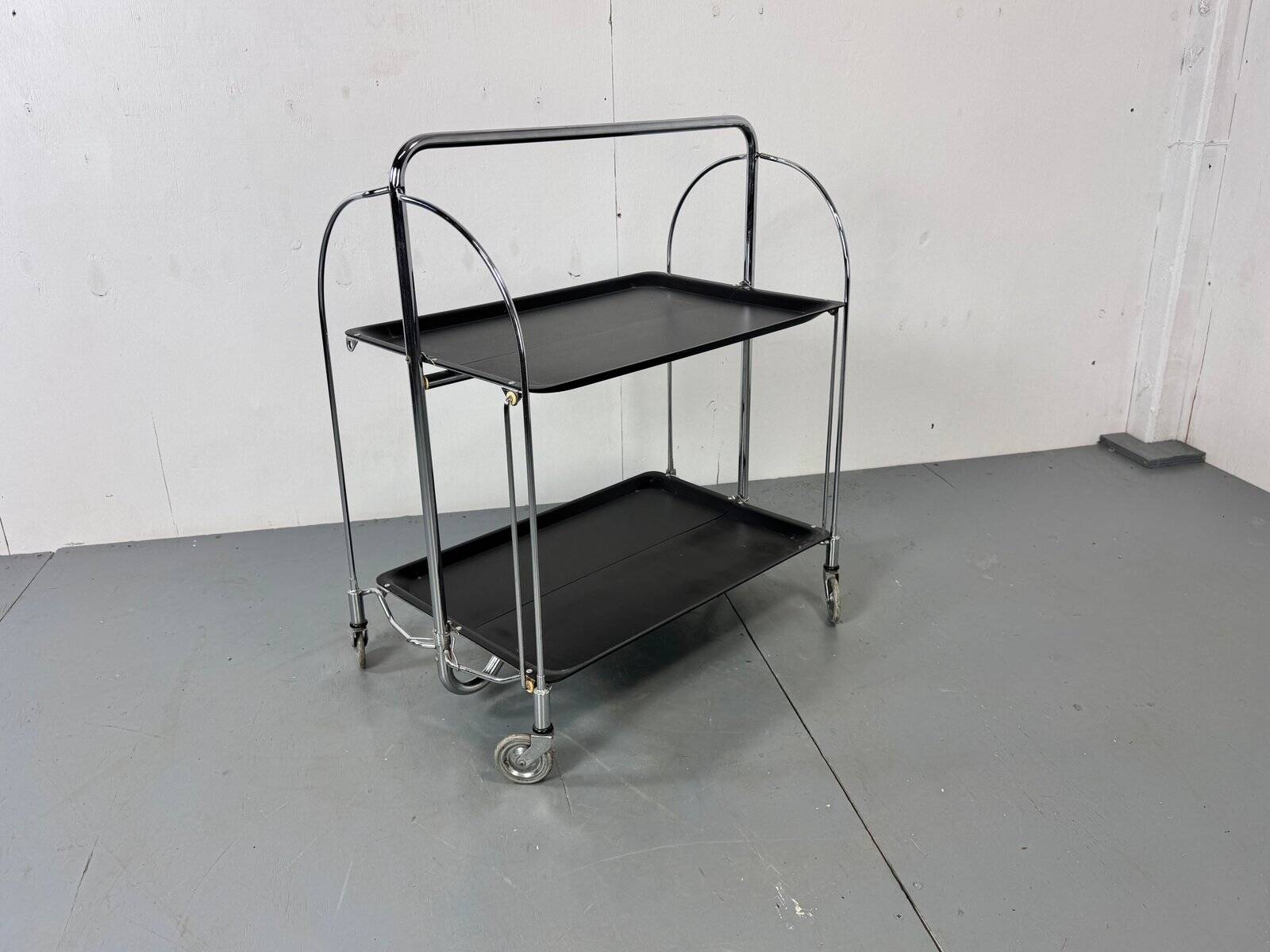 Mid-century Bauhaus Dinett foldable serving trolley from Bremshey Solingen, 1960s