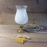 Art deco accent lamp with white opaline bronze base