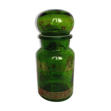 Flacon d'apothicaire en verre vert et liserés dorés pot ancien