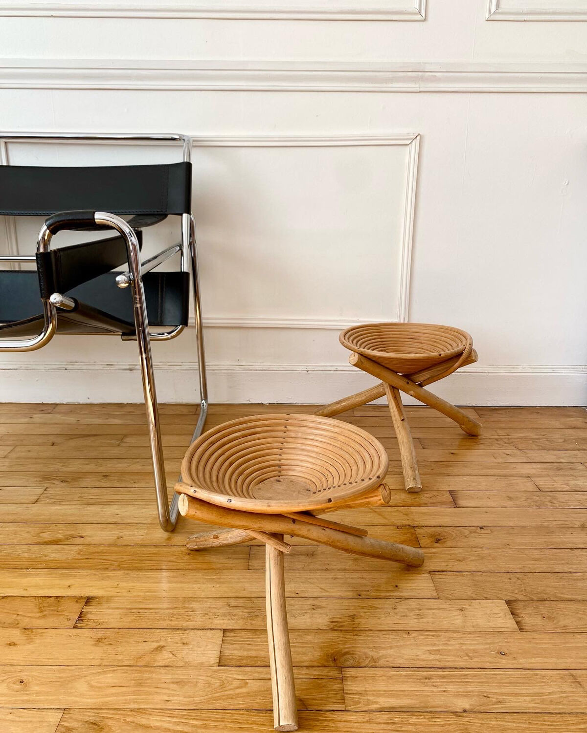 Pair of ethnic rattan stools