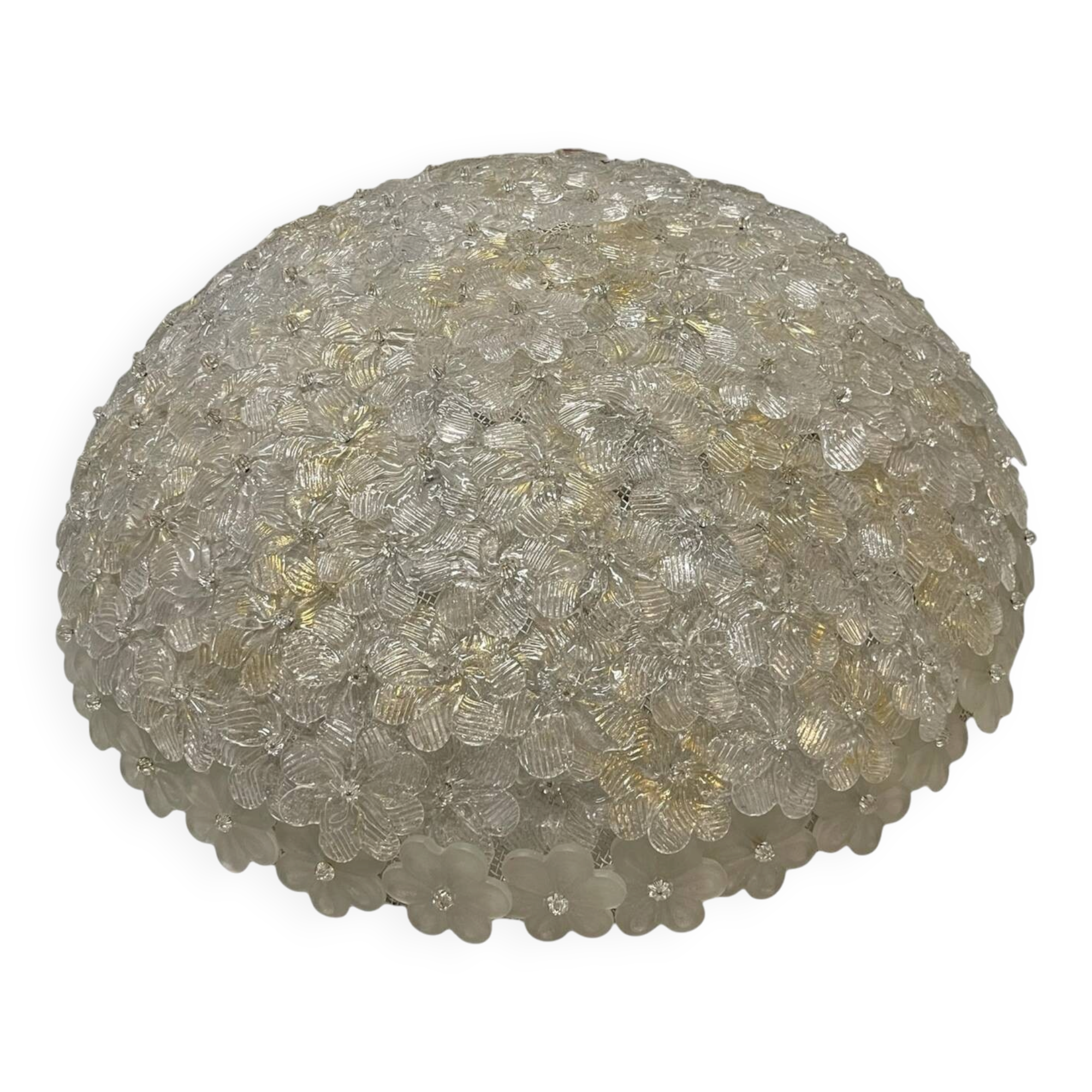 Plafonnier en verre de Murano en forme de fleur extra large par Archimede Seguso, années 1960.