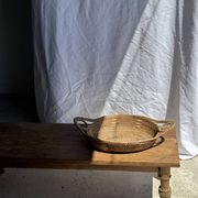 Large flat oval woven rattan basket with handles, Indonesian L53x64