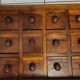 Trade furniture, apothecary in oak, late 19th century.