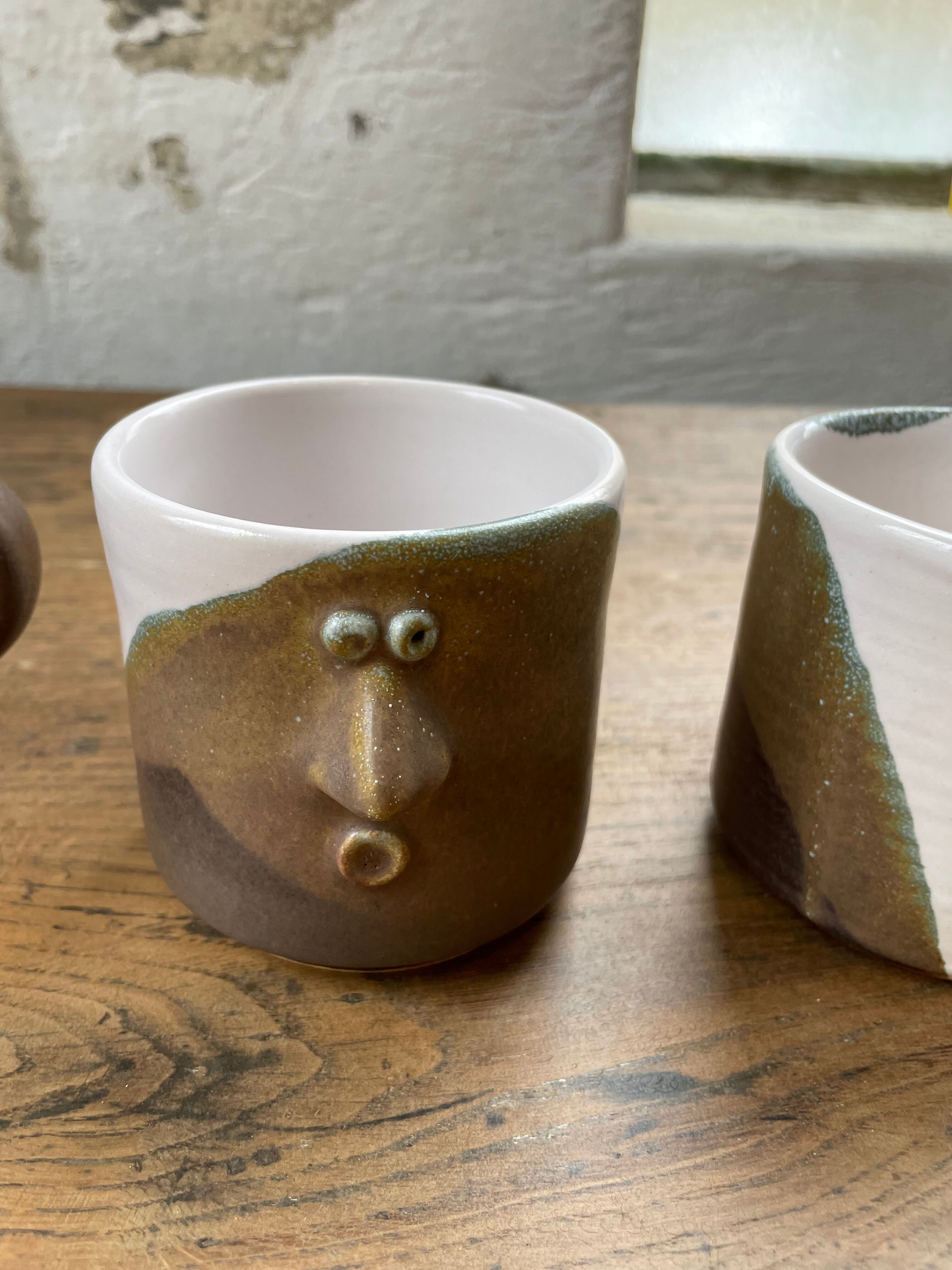 Anthropomorphic ceramic teapot, cups and bowl set