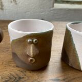 Ensemble céramique anthropomorphe théière, tasses et bol