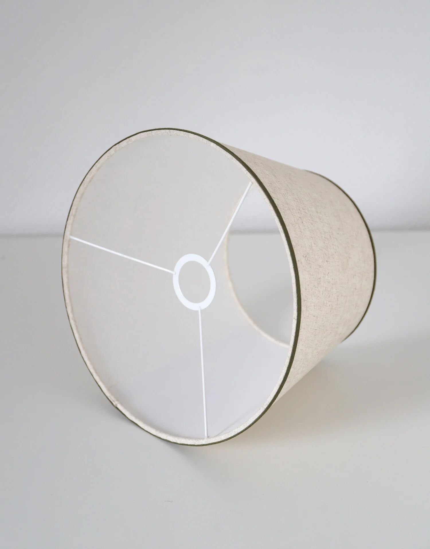 Recycled vintage lamp — ceramic art deco ball base and linen shade