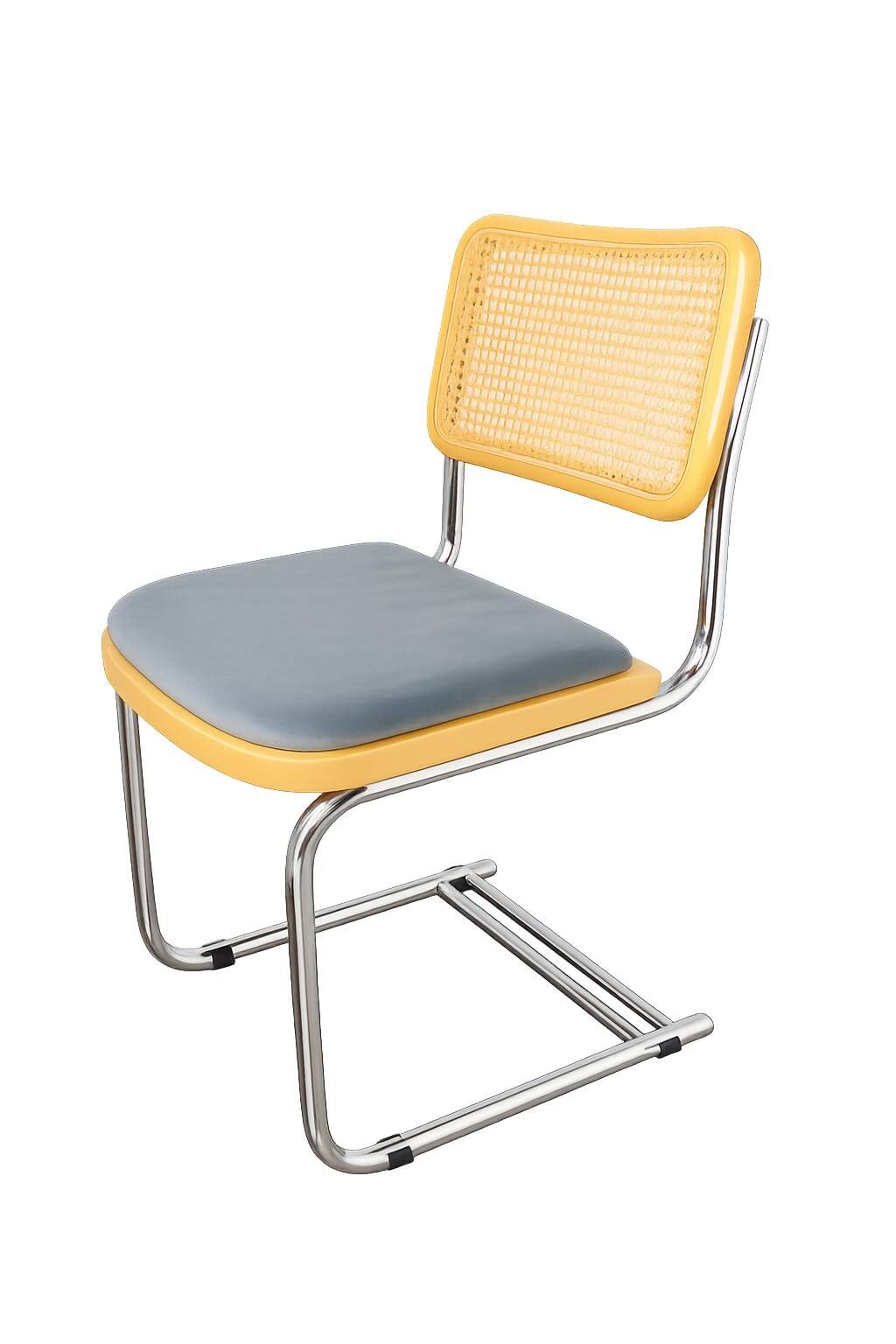 Vintage Bauhaus chair, 1980s – chrome, raffia and fabric