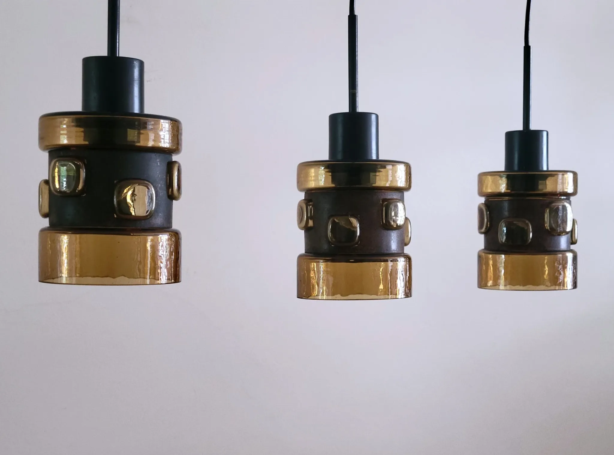 Set of 3 pendant lamps by Victor Bernt for Flygsfors, Sweden, 1960s