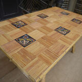 Rattan and ceramic table 1960