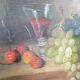 Petit tableau signé nature morte "Raisin et vin"