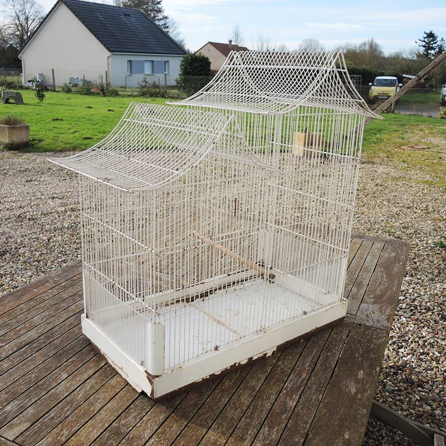 Antique Large White Metal Bird Cage