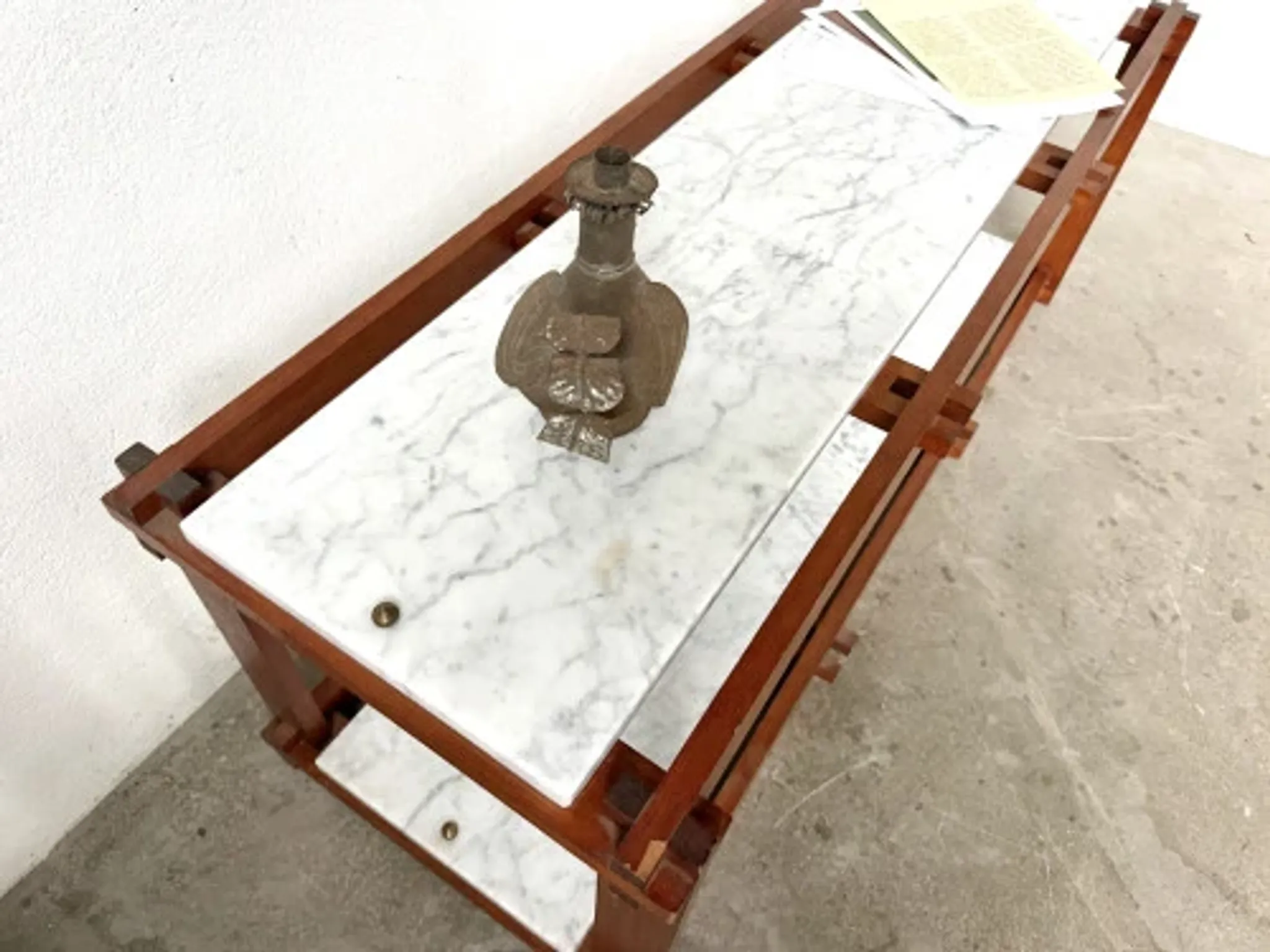 Italian modernist shelf in teak and Carrara marble, 1950s