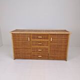 Italian Bamboo and Rattan Chest of Drawers or Credenza, 1980s