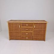 Italian Bamboo and Rattan Chest of Drawers or Credenza, 1980s