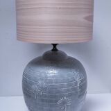 ceramic lamp in the shape of an XL pot, palm leaf decor, 80s