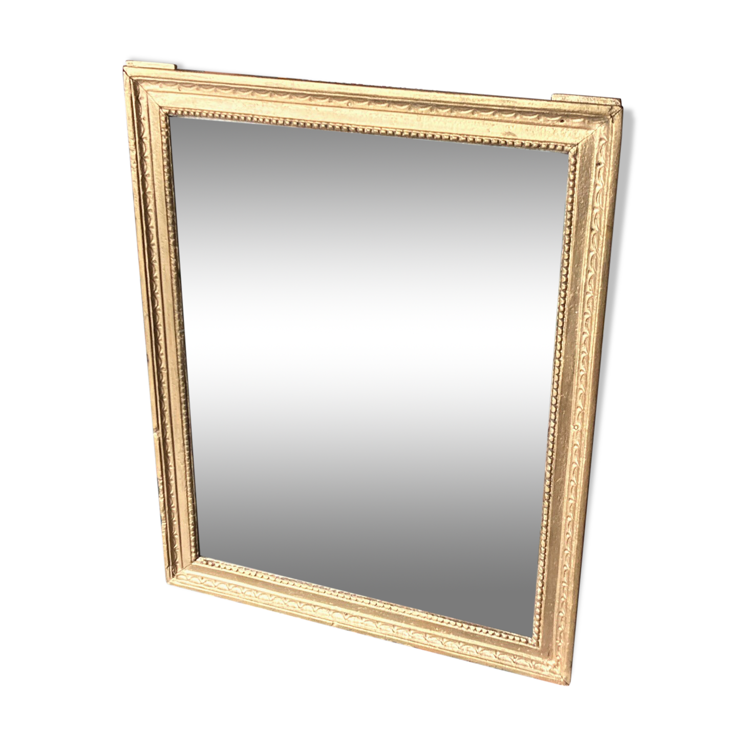 Old rectangular golden mirror baguette with beaded row