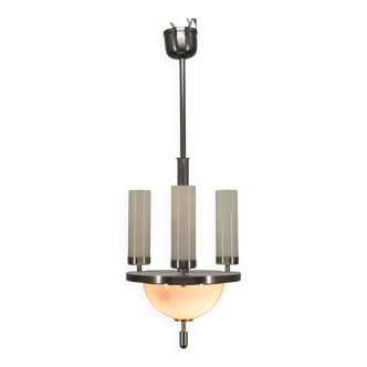 Art Deco Tubular Nickel Plated Chandelier, 1920s, Restored