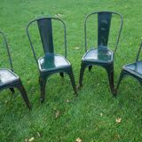 4 Green chaises Tolix industrial, first model (background)