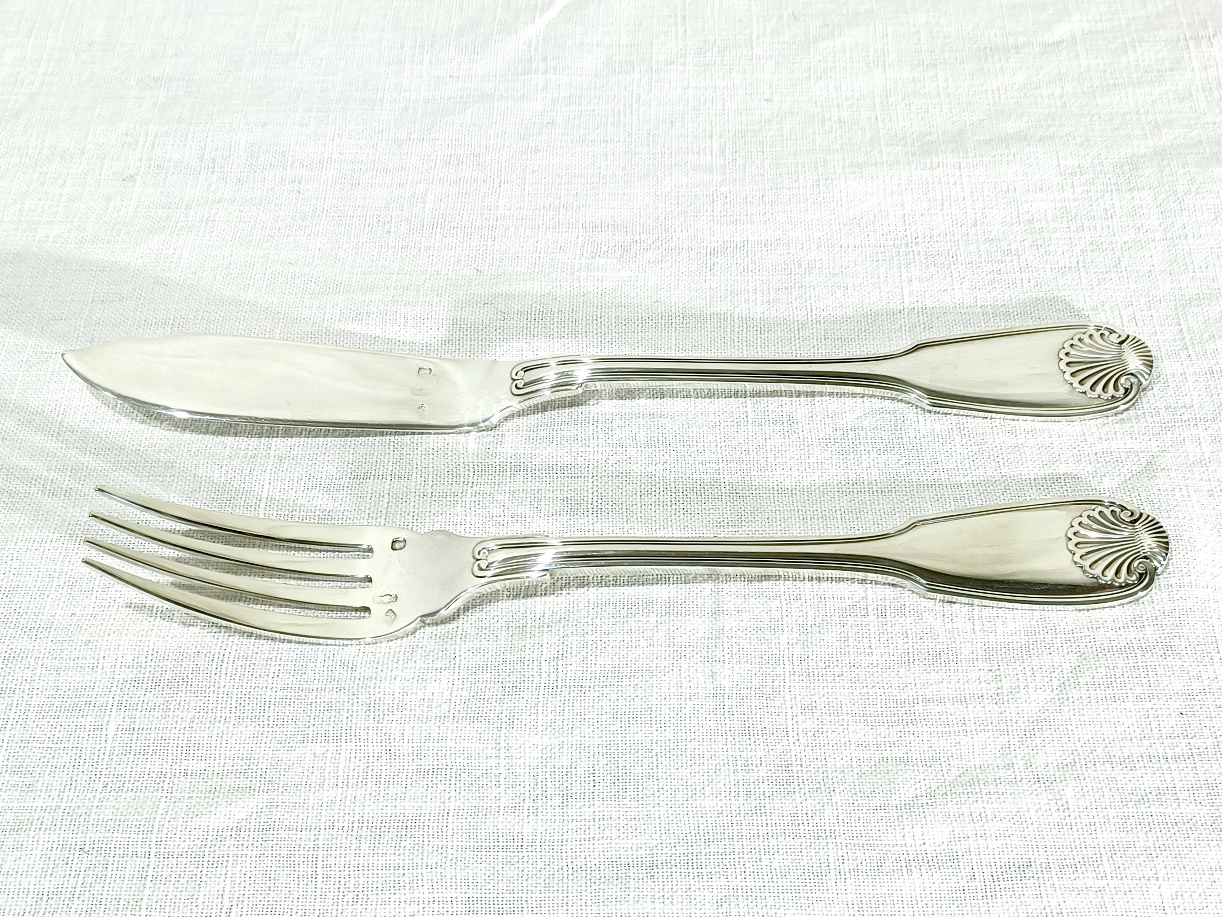 Christofle – 12-piece solid silver fish cutlery set, Vendôme model