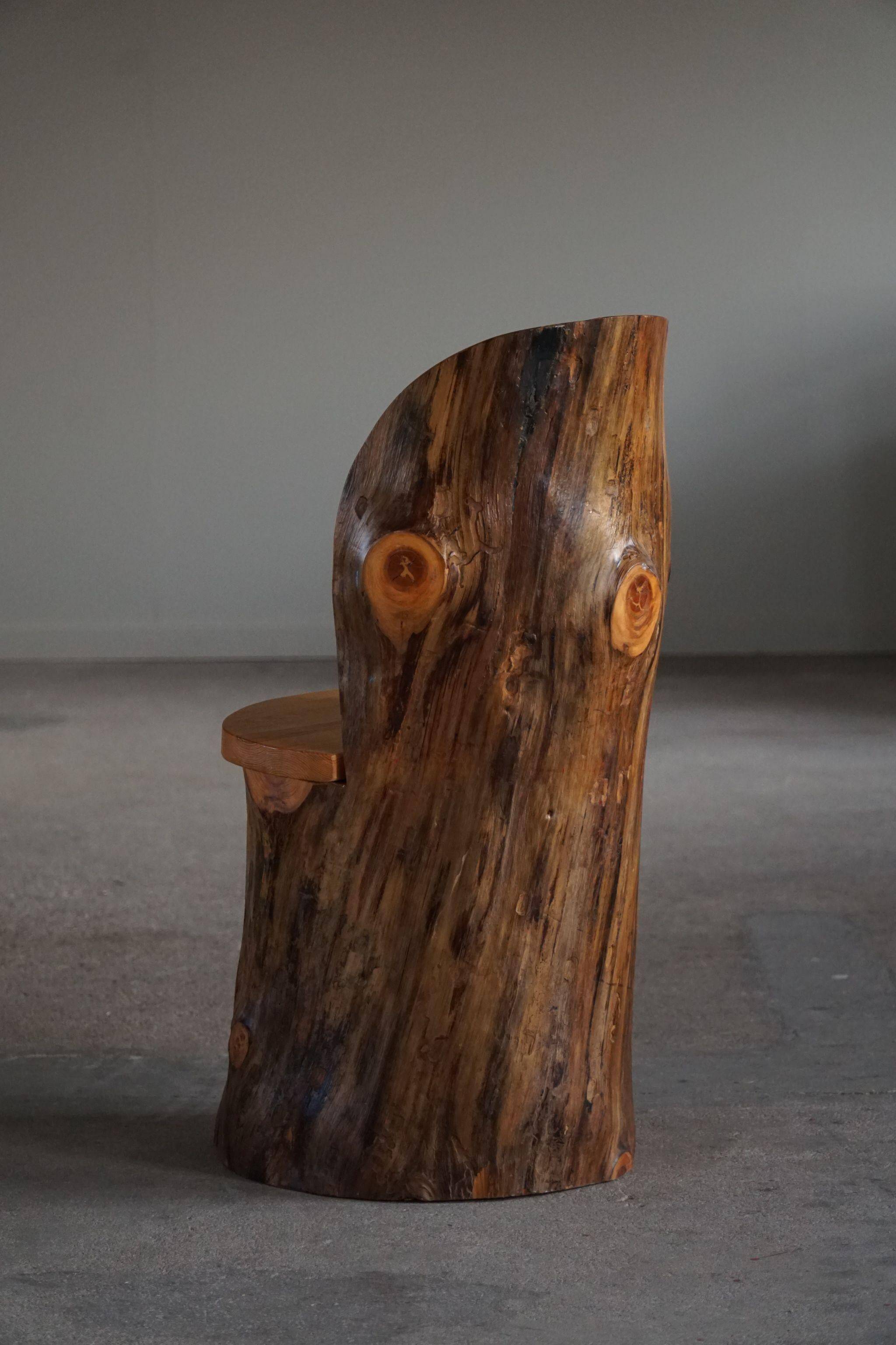 Modern primitive Swedish hand-carved pine stump chair, Wabi Sabi, 1960s