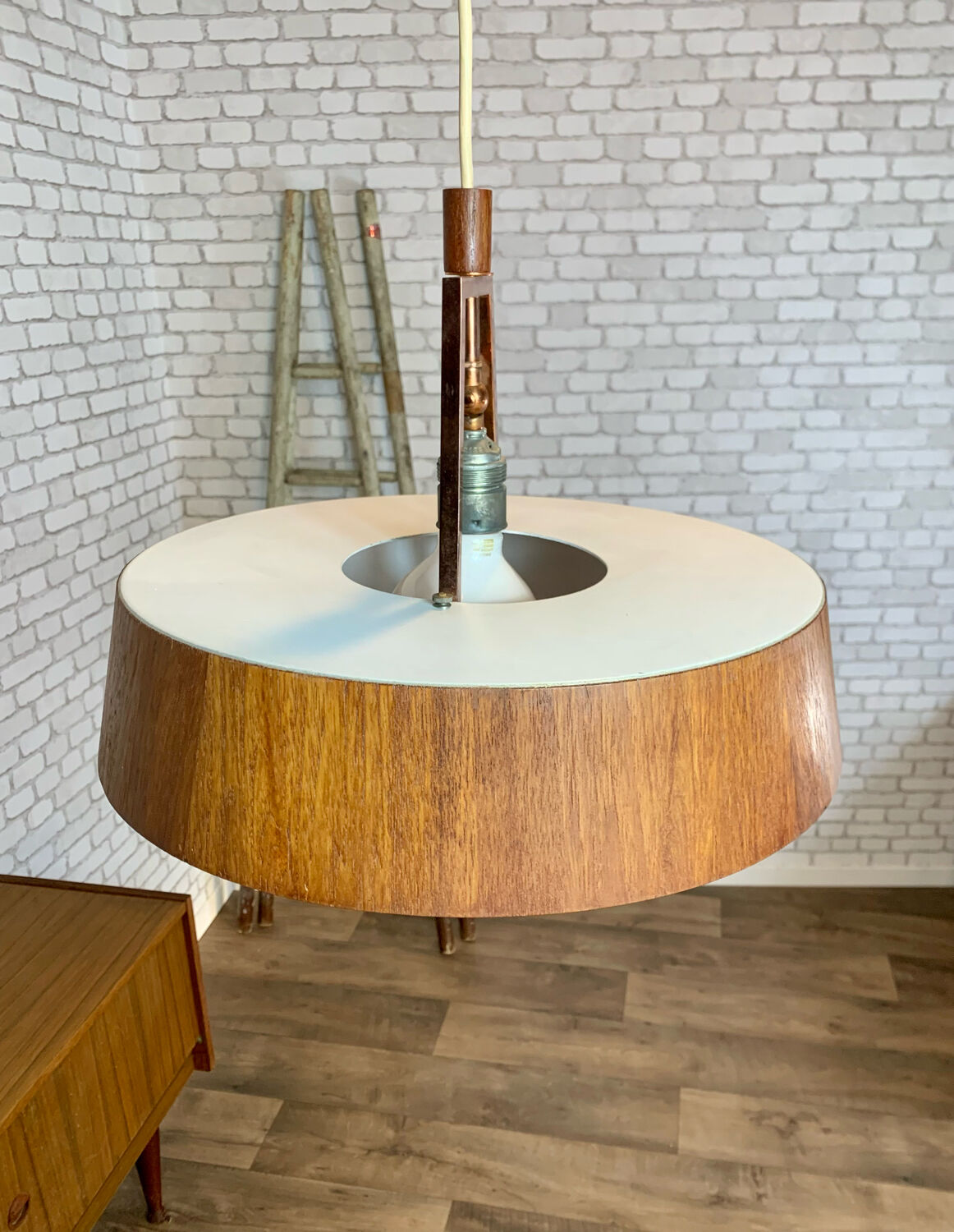 Vintage teak pendant lamp 1970