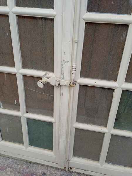 Old arched house window / transom, hammered glass, cremone