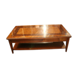 Large coffee table 2 drawers in solid walnut with decoration marked Directory style