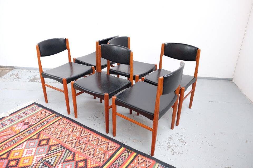 Mid Century Teak Jalk Glostrup Chairs 1960s Retro Vintage (6 pcs)