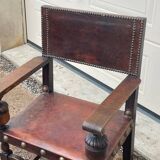 Antique table with 6 chairs and two armchairs in genuine leather