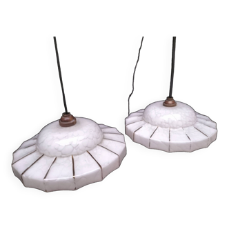 Pair of opaline pendant lights
