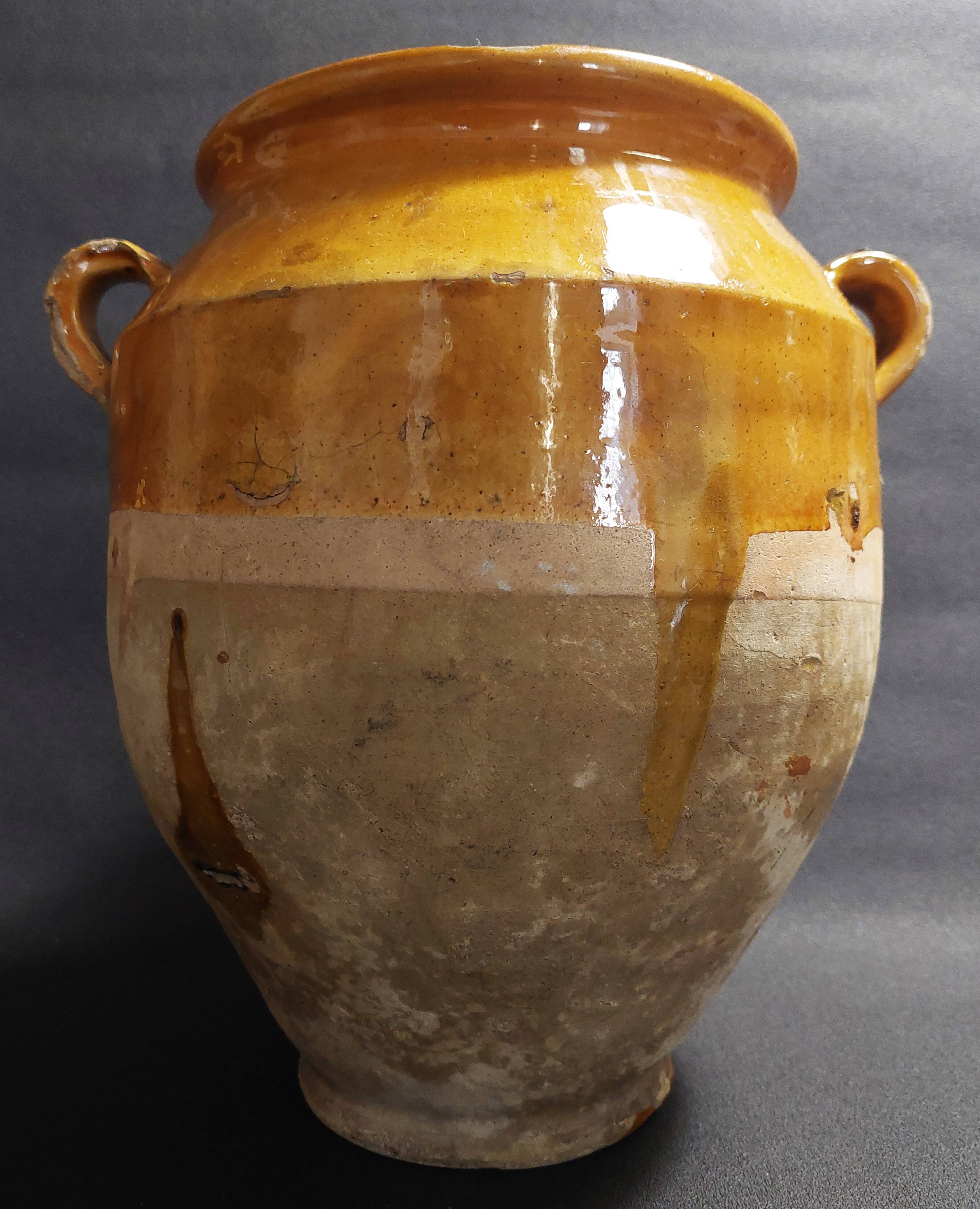 Yellow glazed terracotta jam pot, South West, 19th century