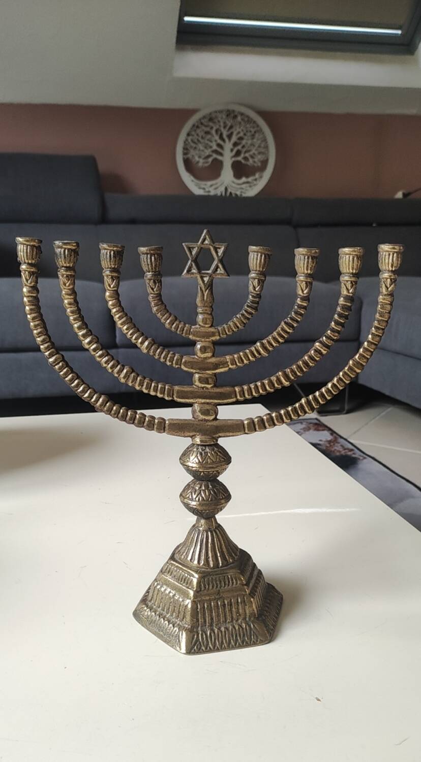 Large Menorah/Hebrew Chandelier with 8 branches. Star of David. Bronze.