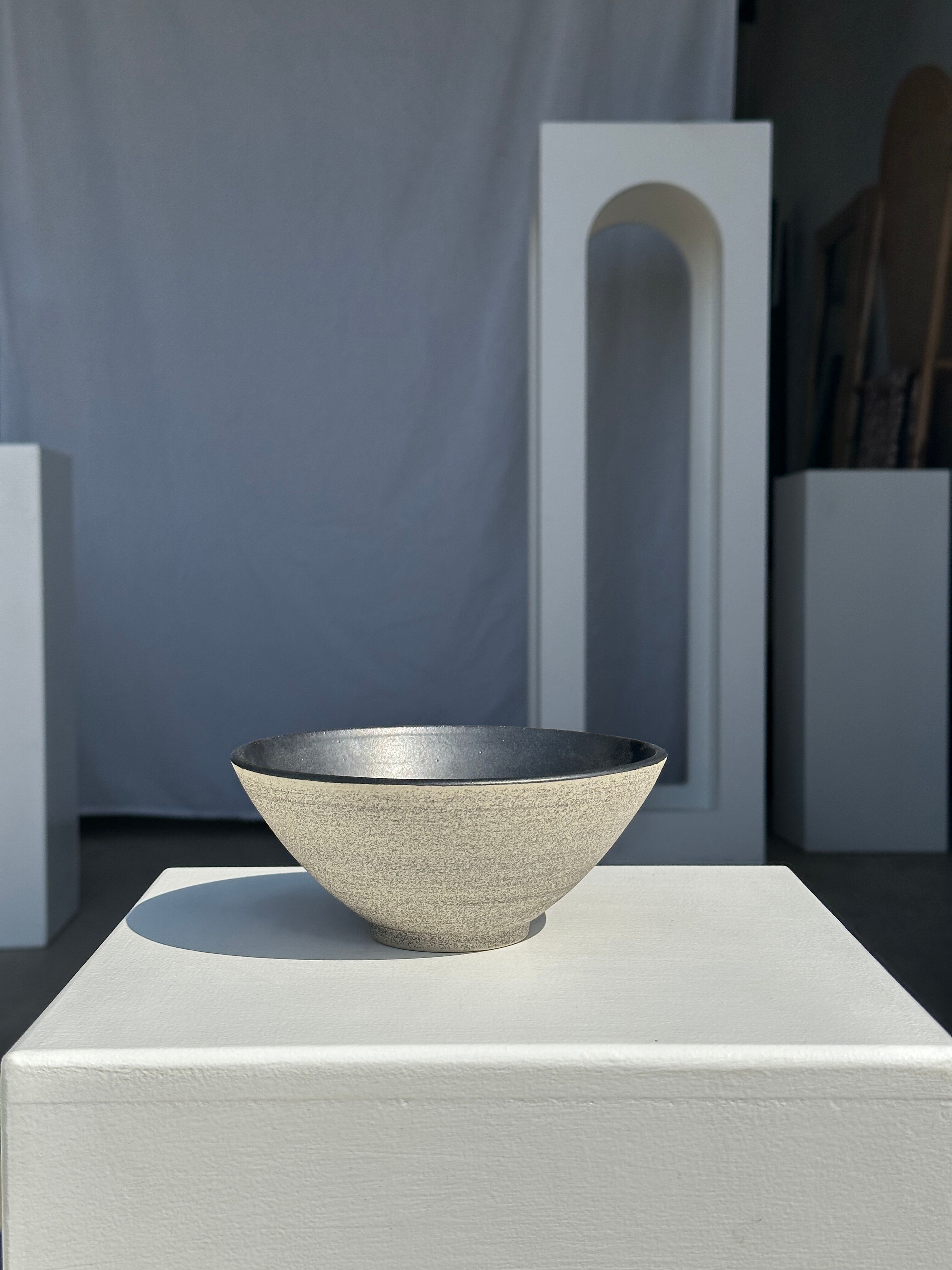 Duo of gray Indonesian ceramic bowls or salad bowls