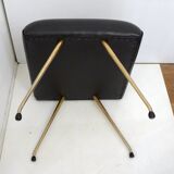 Footrest / stool 1960s with tapered gold legs & faux leather seat