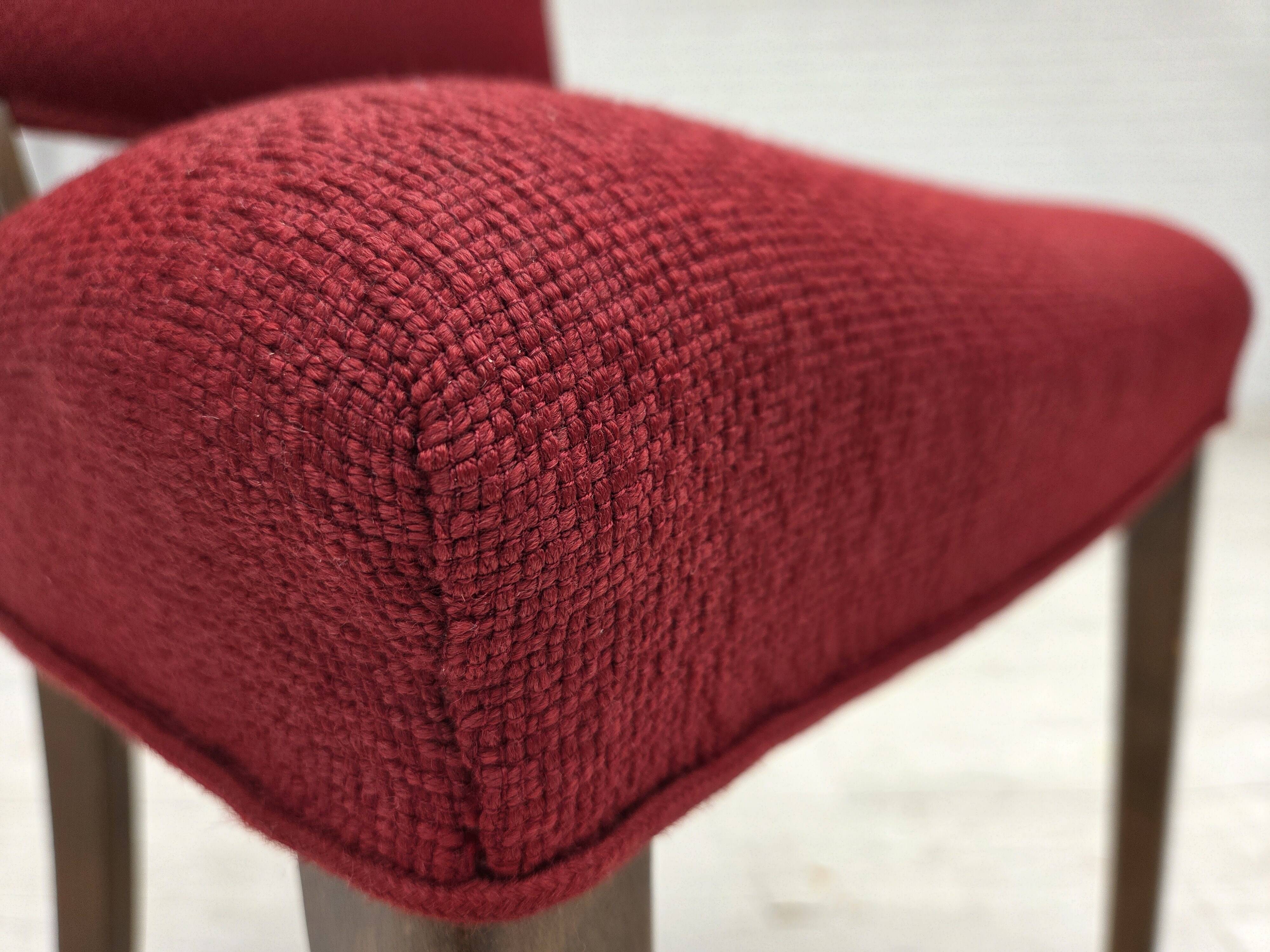 1960s, set of 6 pcs Danish dining chairs by Slagelse Møbelværk, wool.