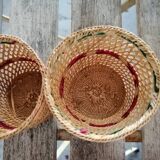 Série de 4 mini cache-pot en paille et fil d'osier tressés