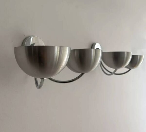 Paire d'applique vintage double, aluminium brossé et chrome, France 1970
