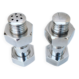 Salt shaker pepper mill silver metal bolt. vintage