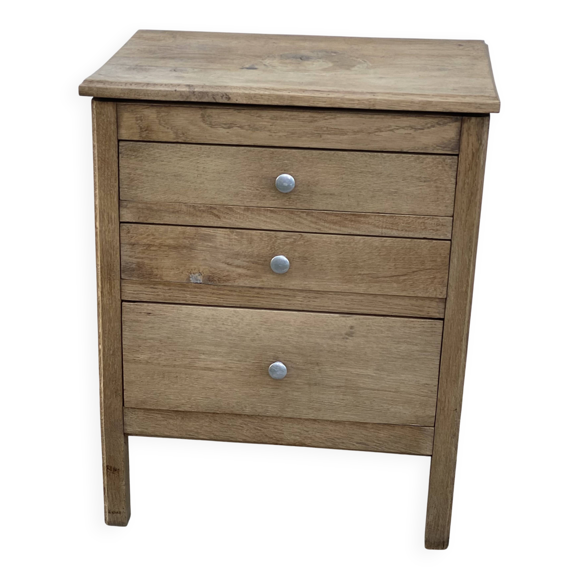 Small workshop cabinet with 3 stripped oak drawers.