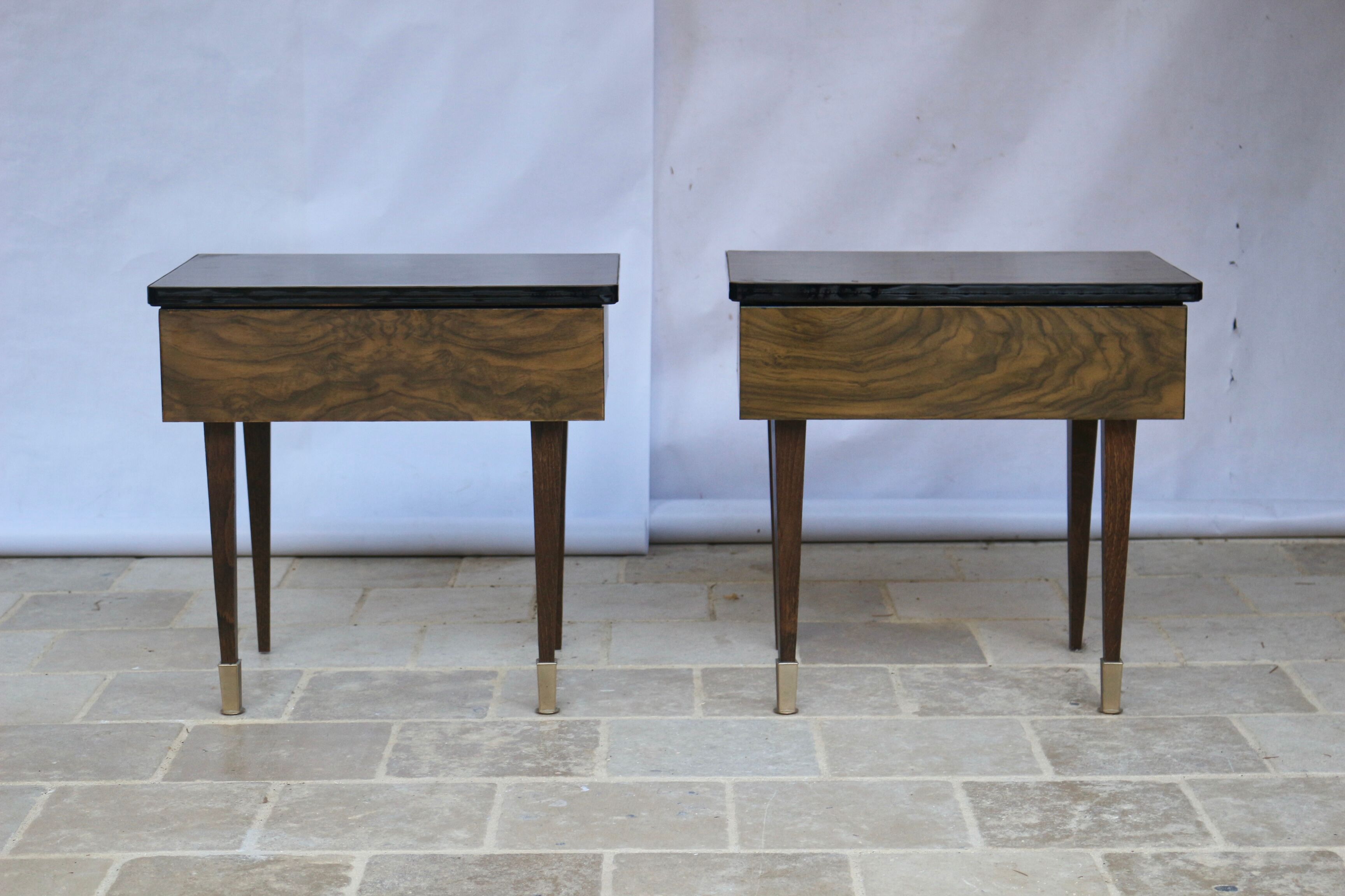 Pair of bedside table varnished wood 60s