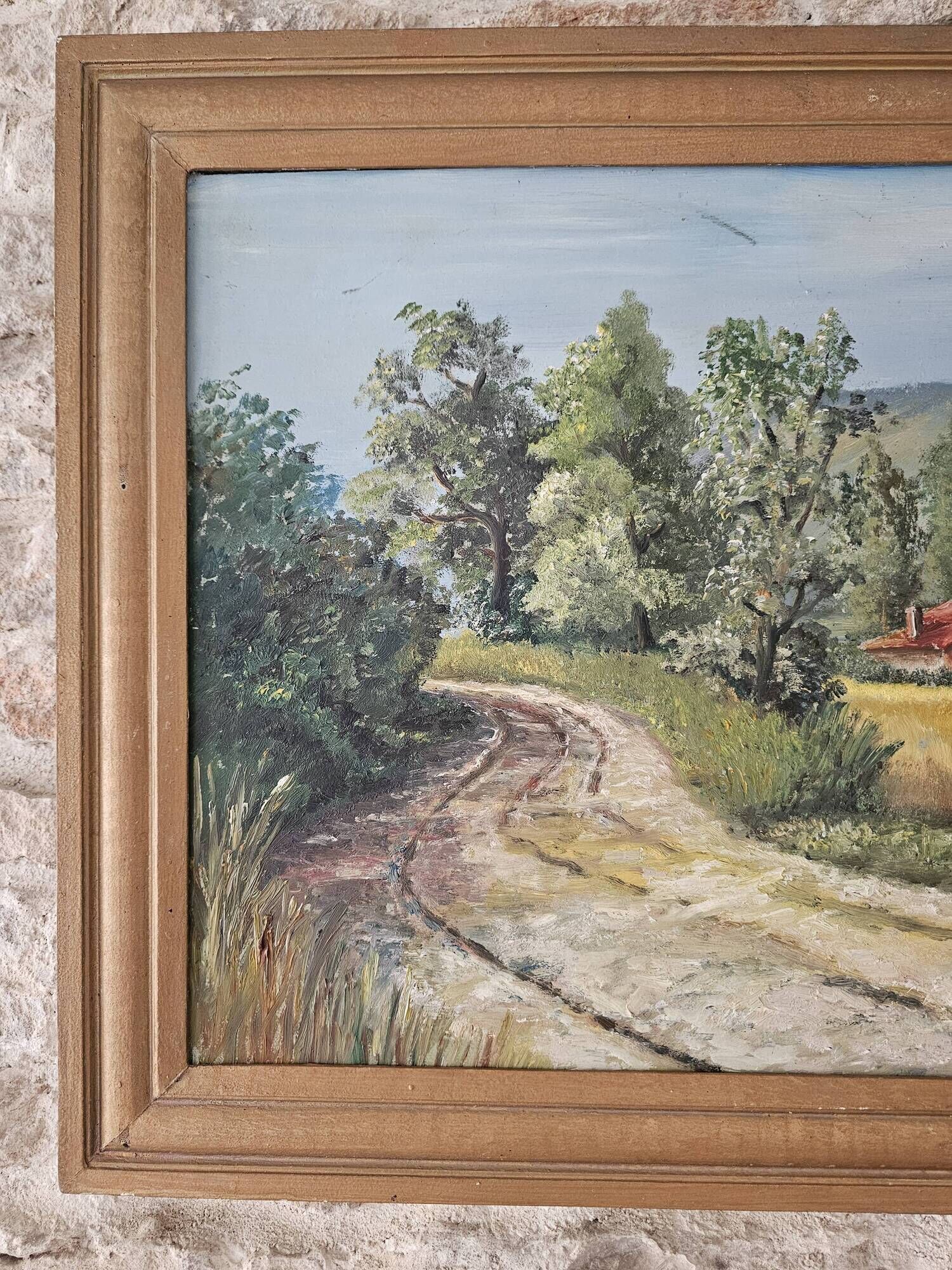 Oil painting on Isorel - Hilly countryside landscape Signed H Pages 1969
