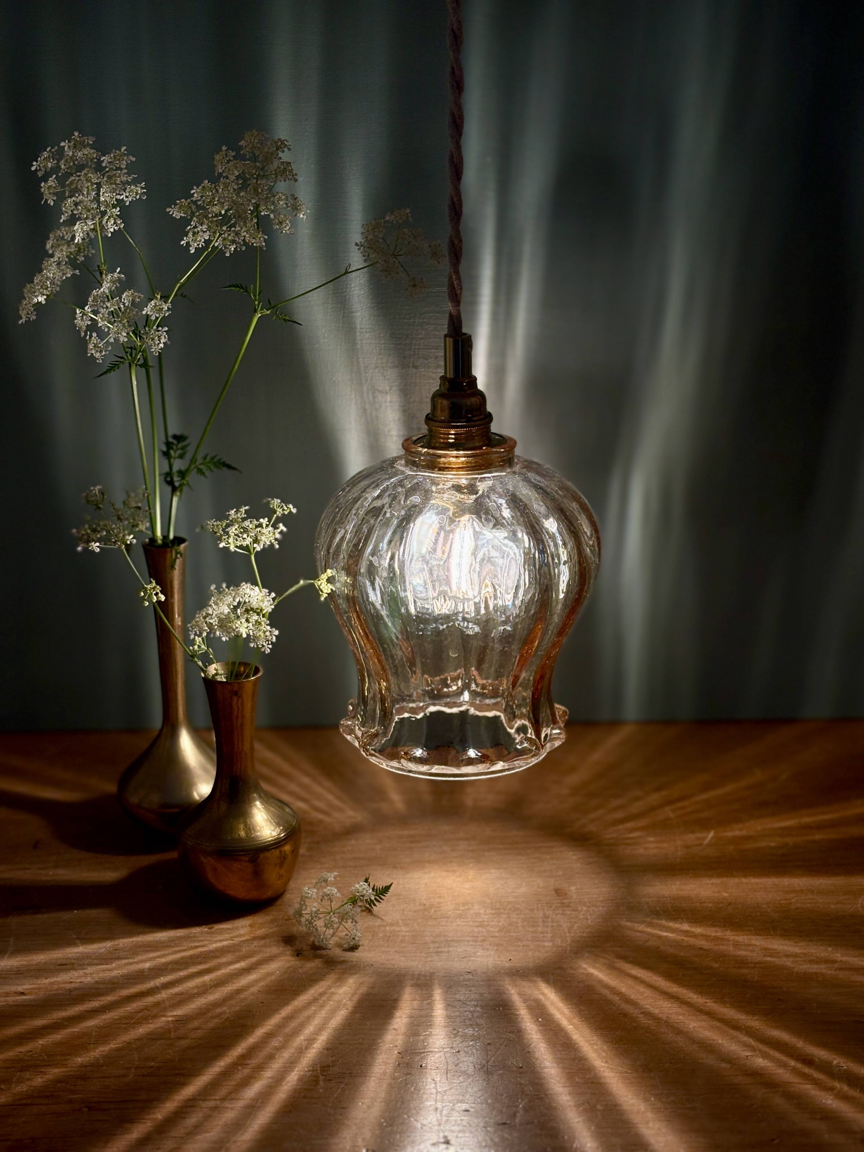 Vintage amber glass tulip pendant light