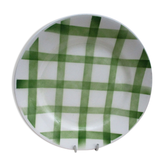 Old round dish Moulin des loups Orchies green tiles