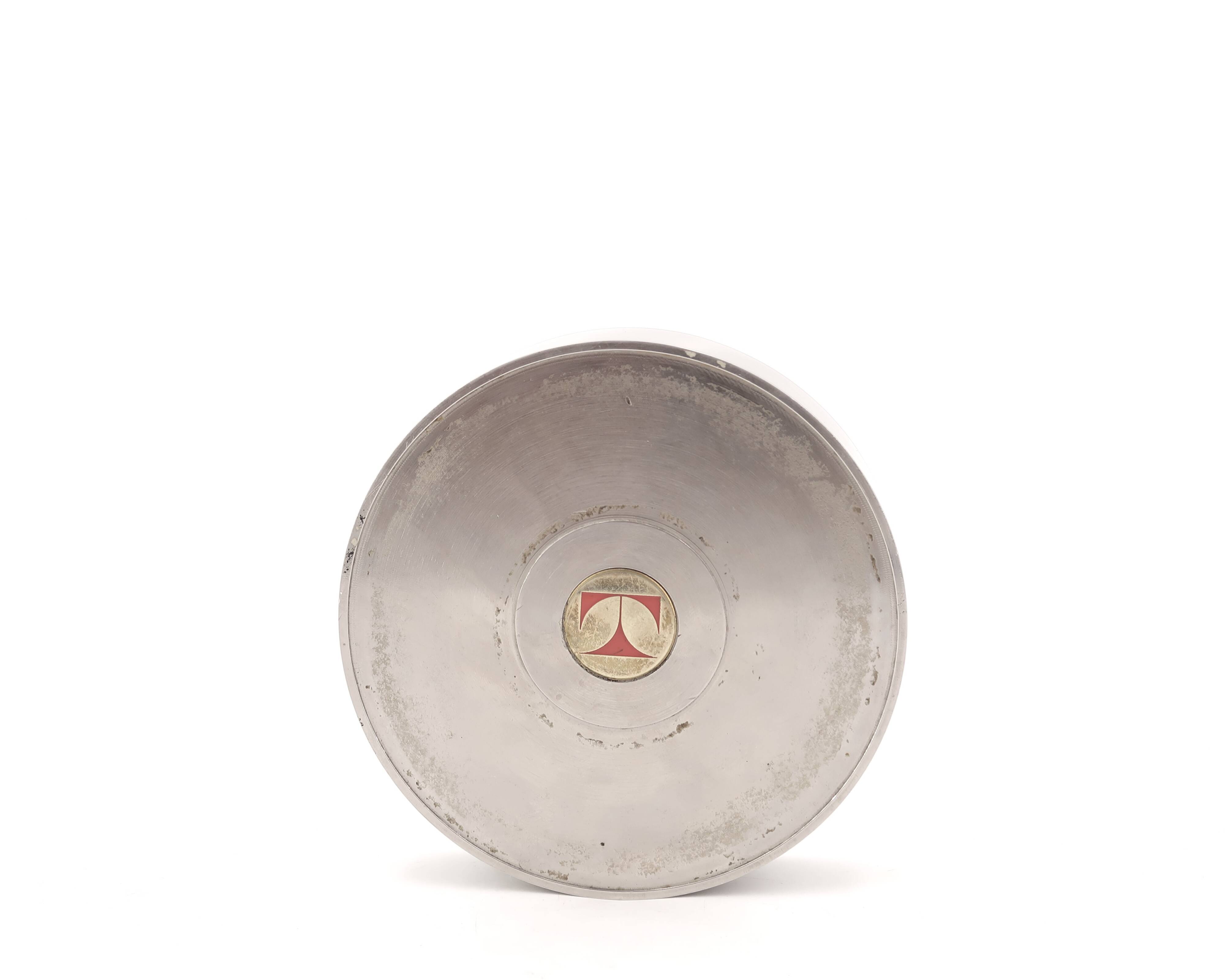 Tecno Design round steel ashtray, 70s