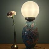 Lampe vintage en céramique et opaline blanche.